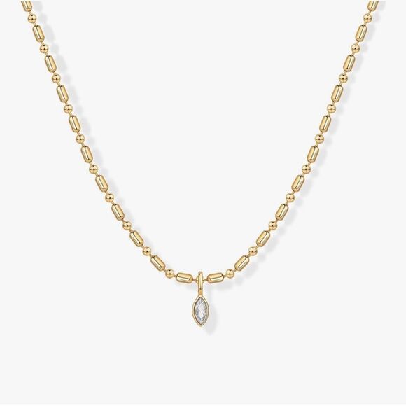 Jewelry - NEW 14K Gold Plated CZ Beaded Chain Pendant Necklace